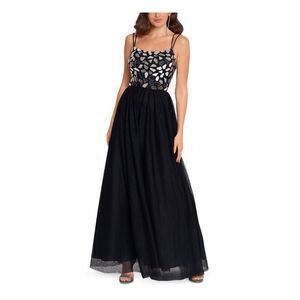 BLONDIE Womens Fit + Flare Dress Black Spaghetti Strap Formal Juniors 1